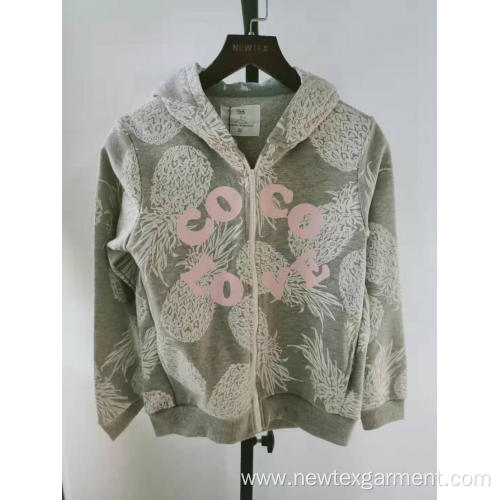 casual printed nylon zip front hooded girls jacket